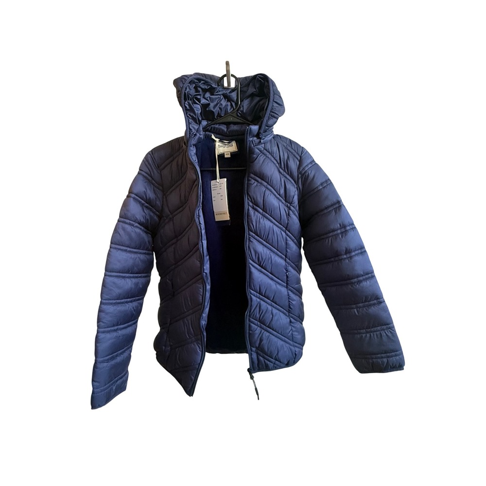 Roosevelt American College Navy Blue Puffer Jacket Faux Fur Lined Hooded Medium